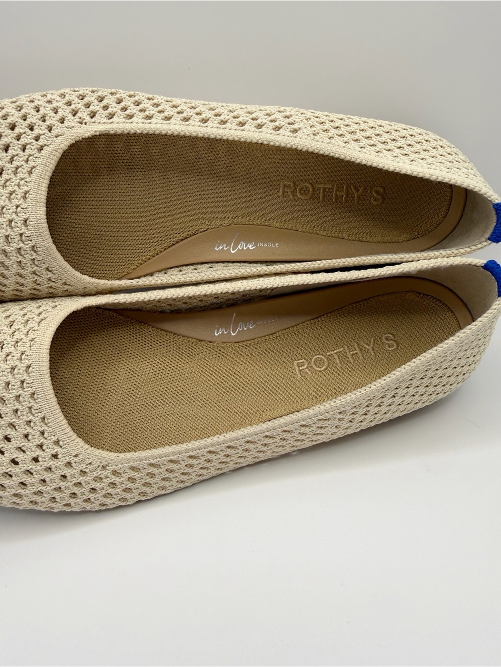 Rothy's The Max Square Off White Mesh Ballet Flats Ivory Perforated Knit Shoes 8 - Picture 9 of 14